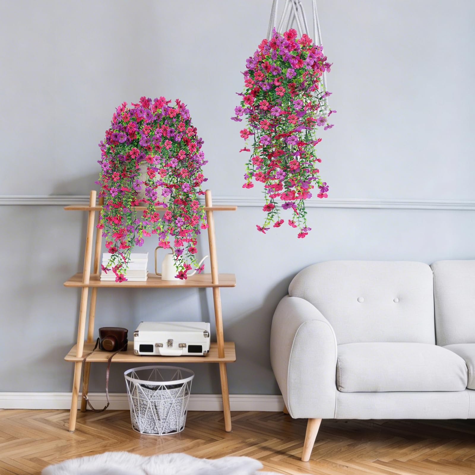 2PCS Artificial Fake Hanging Flowers Plants for Spring Summer Outdoor Decorat…