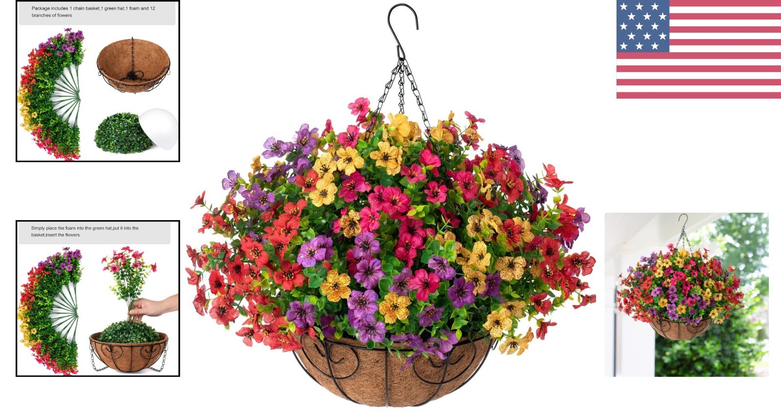 Elegant UV-Resistant Faux Flower Hanging Basket – Lifelike Daisy & Eucalyptus