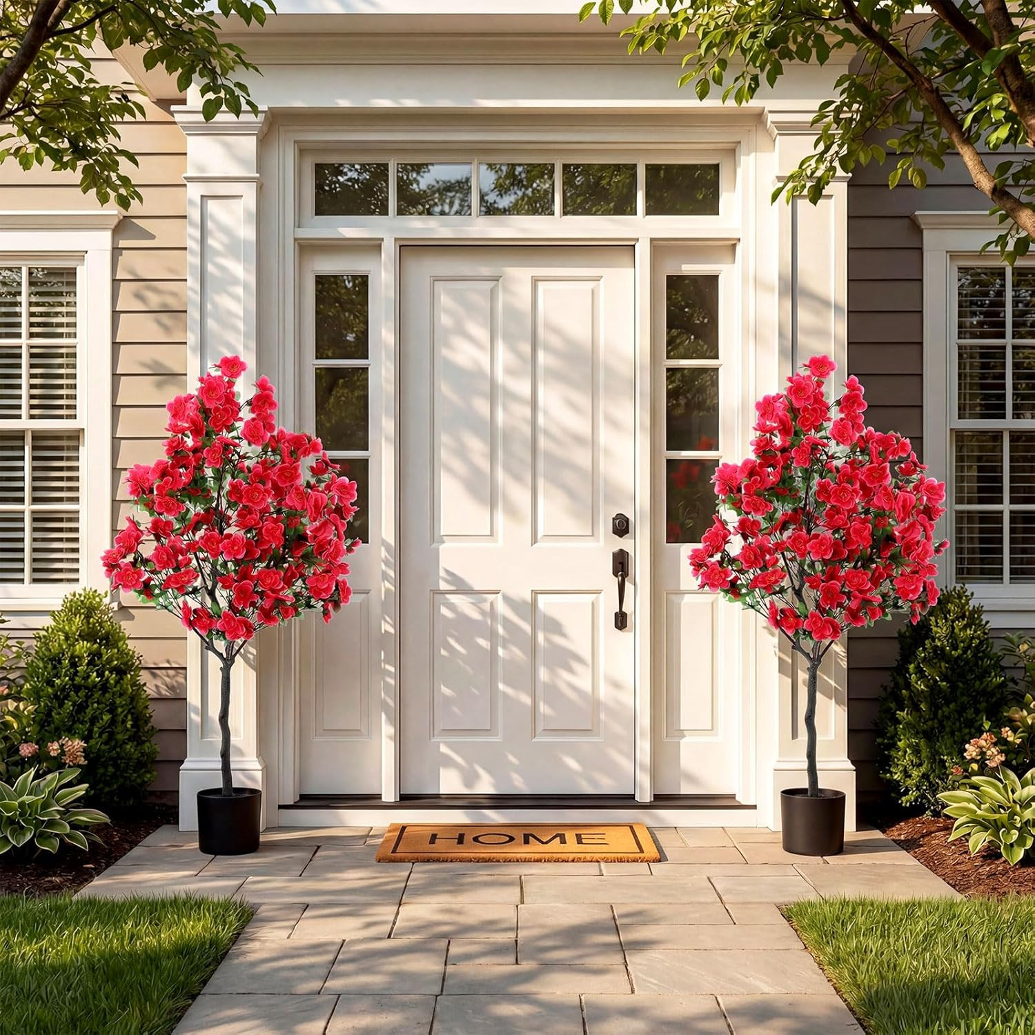 2 Pack 4 Ft Artificial Azalea Tree Fake Azalea Plant Outdoor Indoor Faux Flower