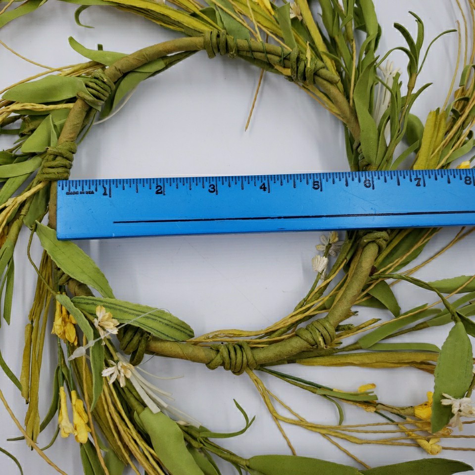 Primitive Floral Candle Ring Wreath Prairie Grass Yellow Flower Spring Summer 6″
