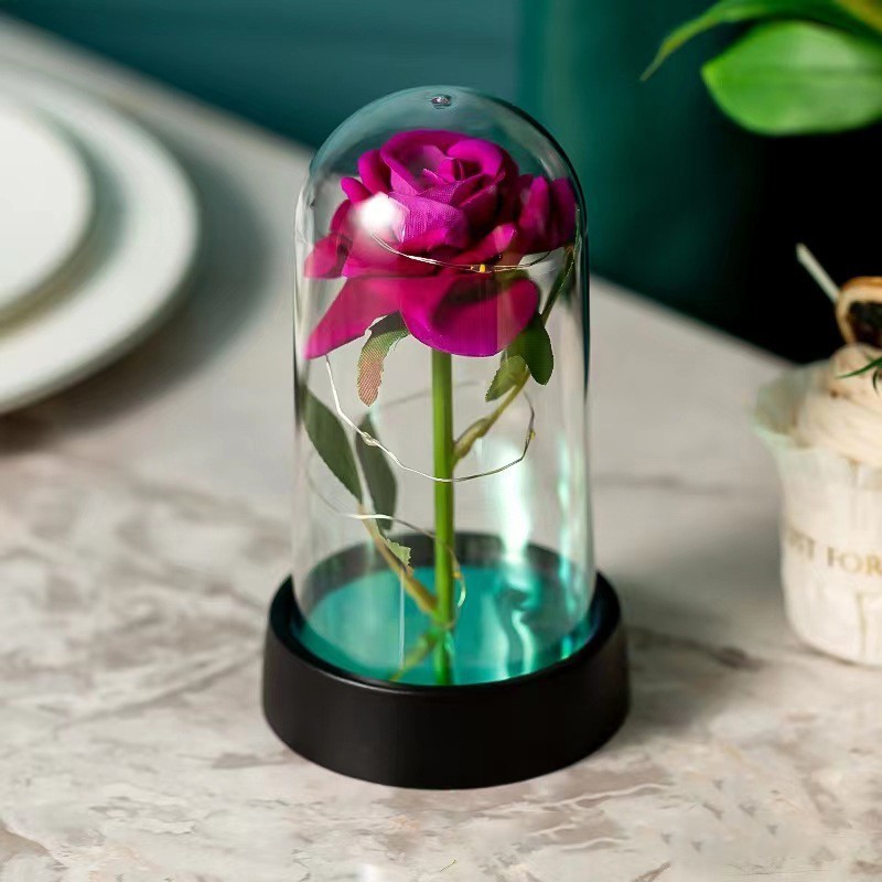 Eternal Rose LED Glass Dome Artificial Flower Romantic Gift for Her Anniversary