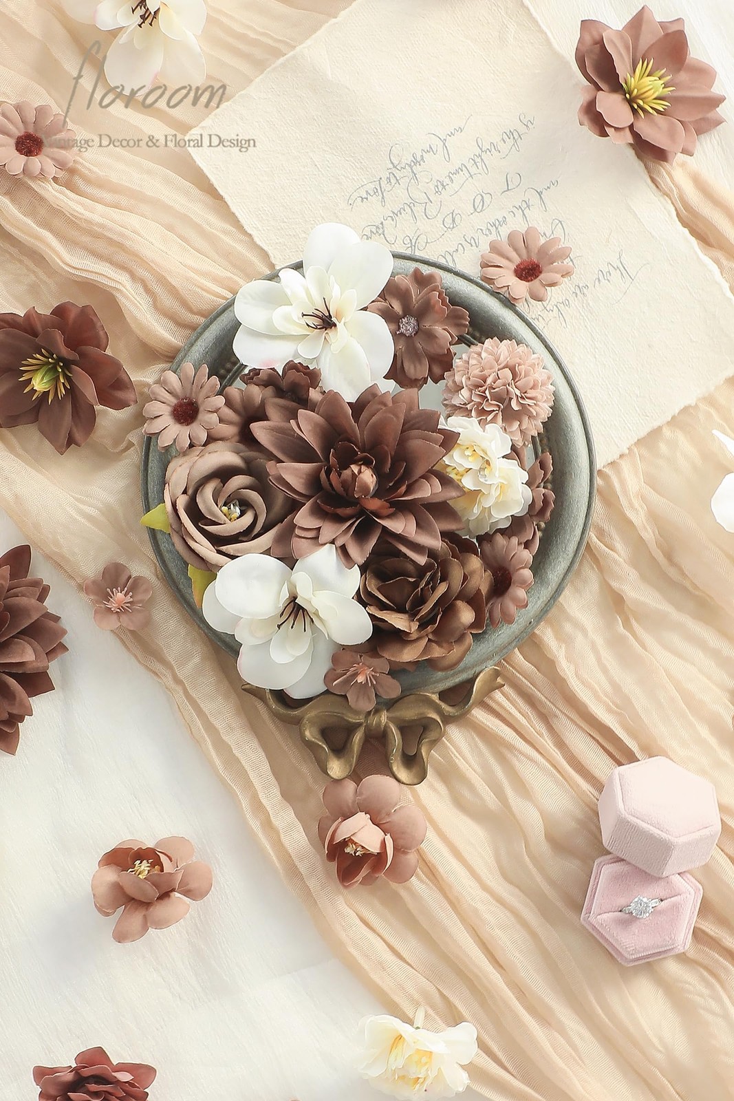 Mini Artificial Flower Heads Brown & Taupe Fake Peony Daisy Rose Multicolor S…