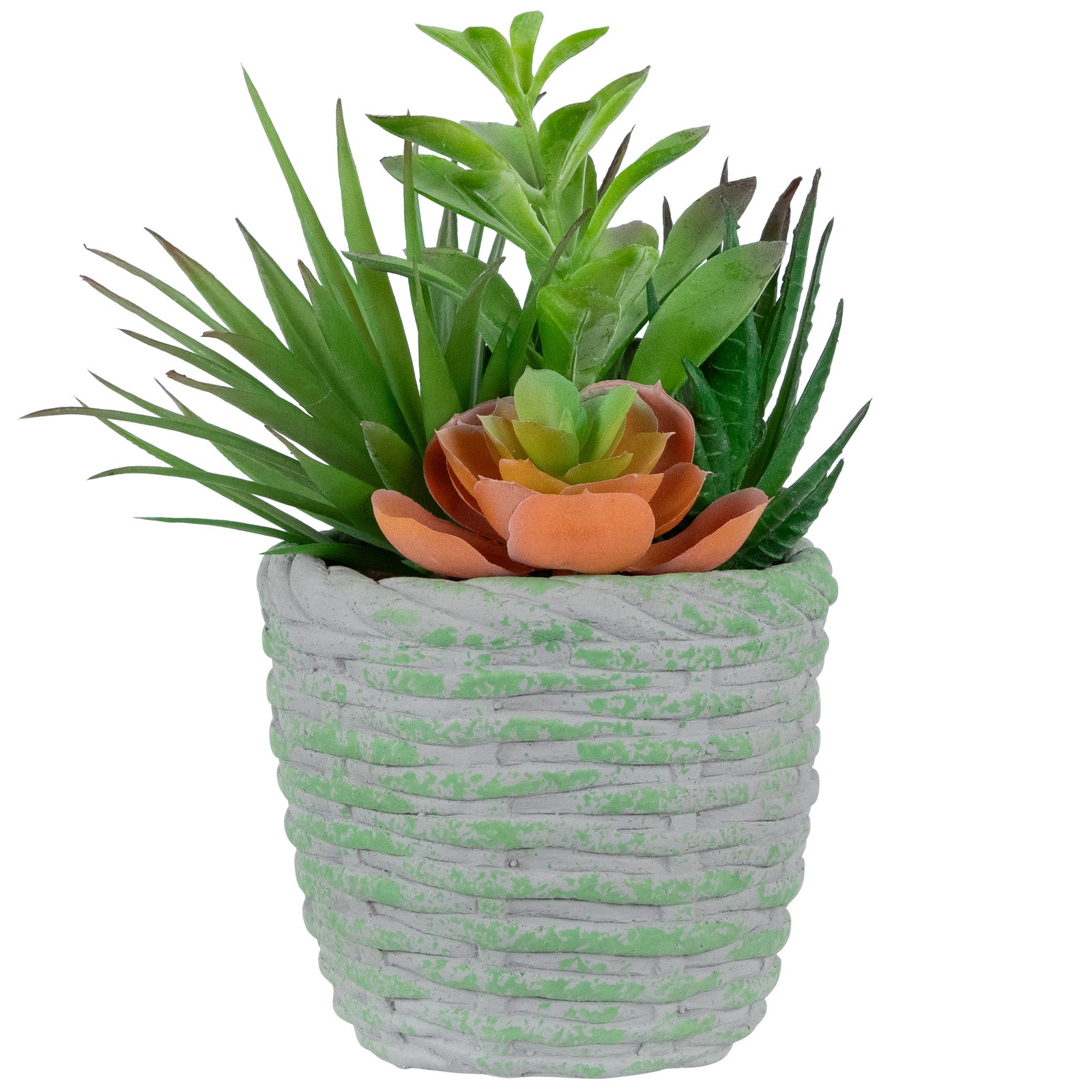 8.5″ Artificial Mixed Succulent Plant Arrangement Brown Green Basket Weave Pot