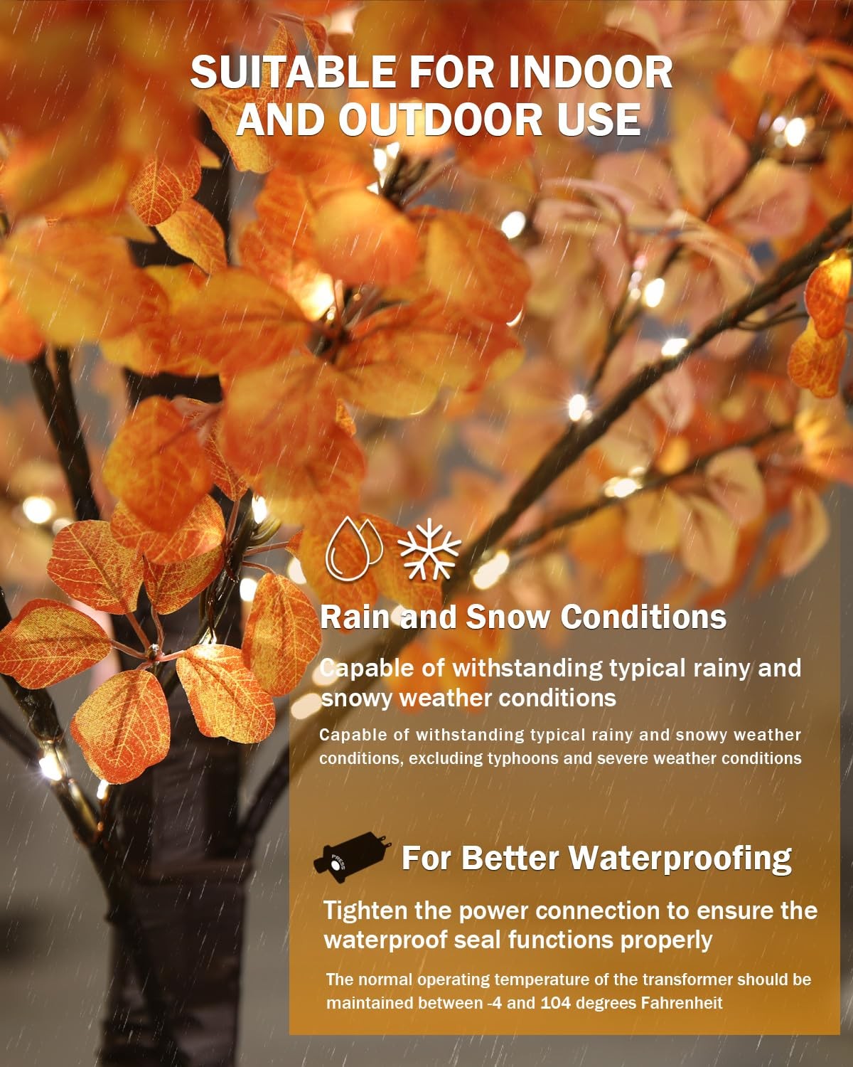 6FT 5-Leaf Lucky Tree with 300 Warm White LEDs (Yellow&Red Leaves)