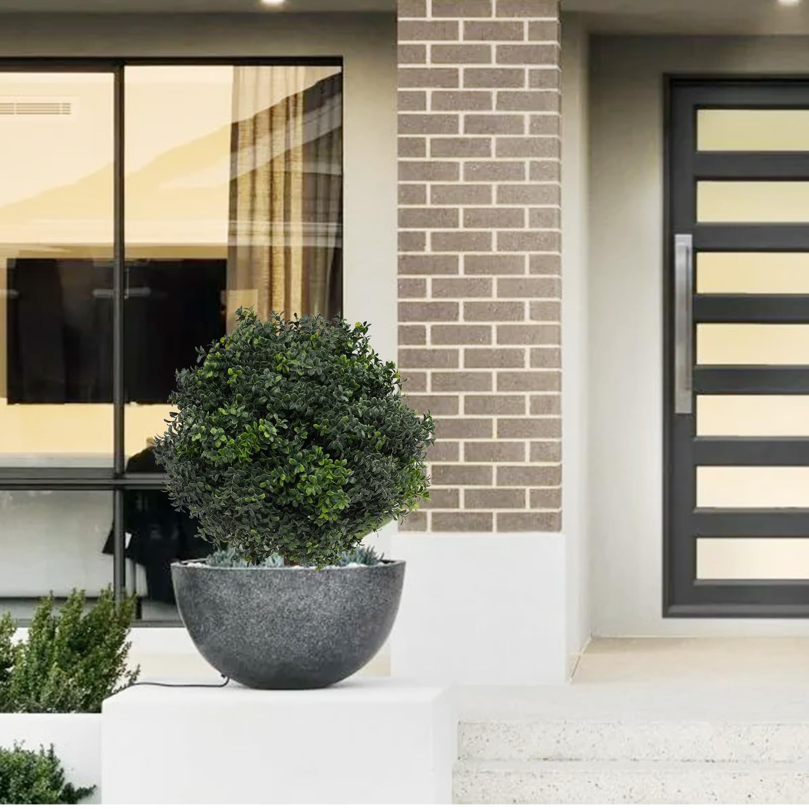 Silk Tree Warehouse One 2 Foot Outdoor Artificial Boxwood Ball Topiary Bush P…