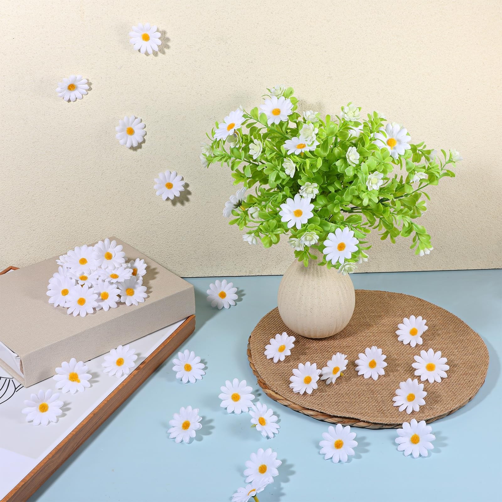 100 Pcs Faux Daisy Flower Heads for Craft, Mini Faux Flowers 4 cm Artificial …