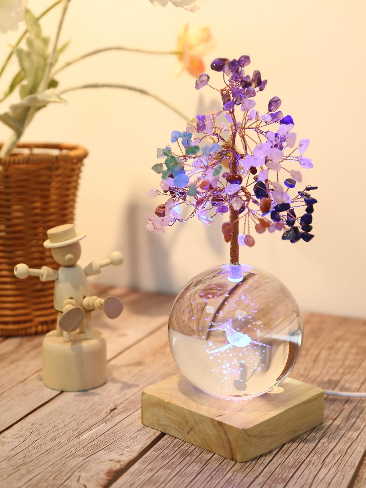 3D Whale Crystal Tree Of Life 7 Chakra Healing Night Light Office Desk Decor