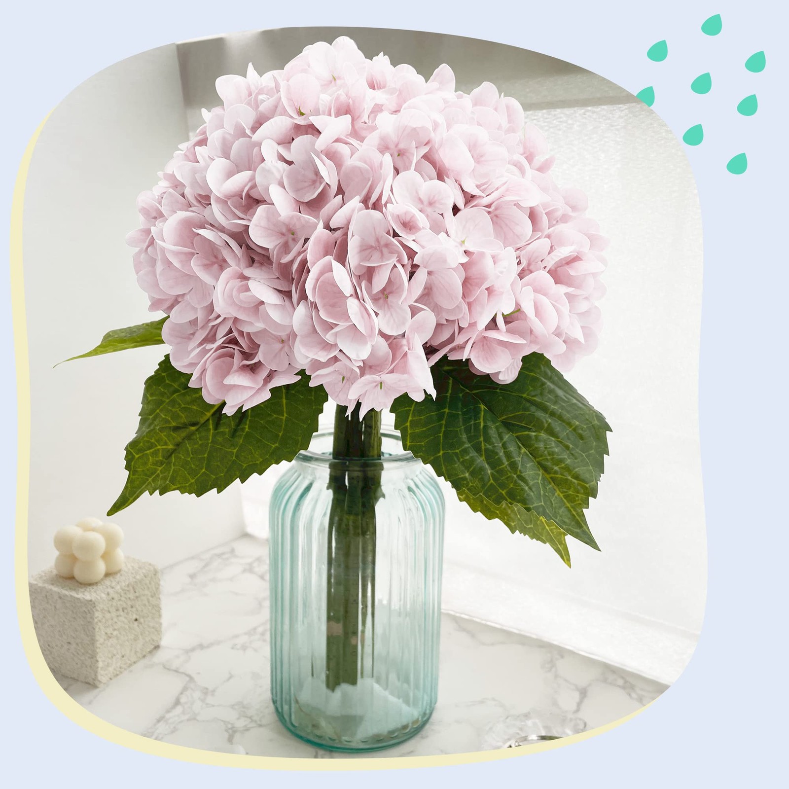 21In Pink Artificial Hydrangea Flowers 5 Pcs Real Touch 3D Print Latex Flower…