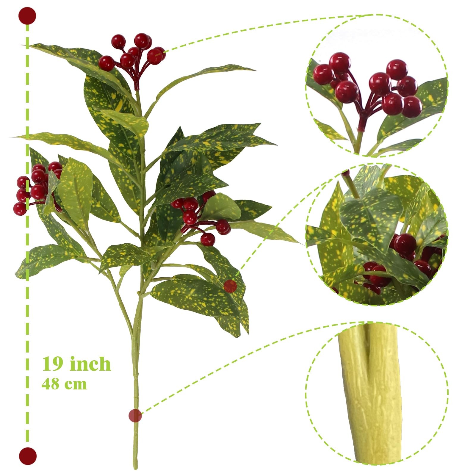 3 Pcs Artificial Green Plants for Vase, 18″ Indoor Fake Greenery Stems with R…