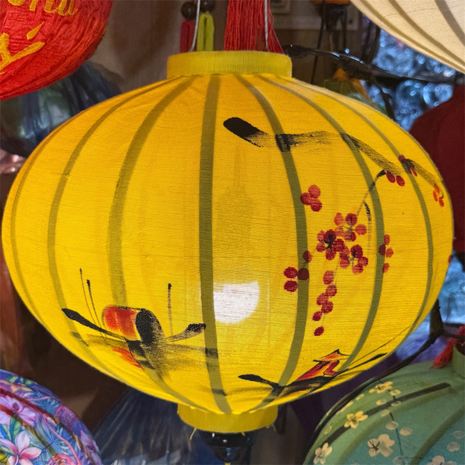 18″ Hand Painted yellow Silk Lantern Vietnamese Hanging Lamp Shade Wedding Party