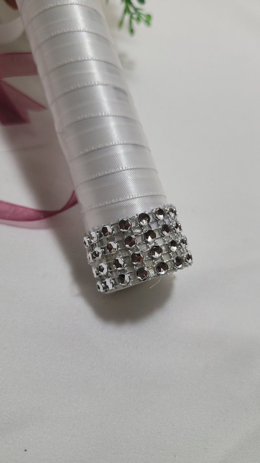 Wedding Bouquet for Bride Bridesmaid, White Roses White Bling 9.5″