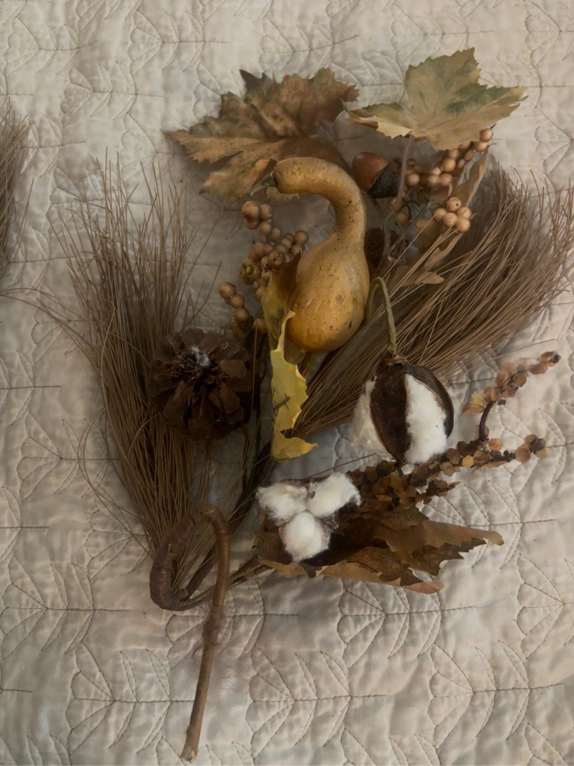 Pair Rustic Fall Harvest Swags Cotton Pinecone Gourd Wall Decor