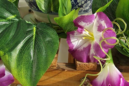 Artificial Morning Glory Flower Vines, 2pcs 15Feet Hanging Plants Silk Purple
