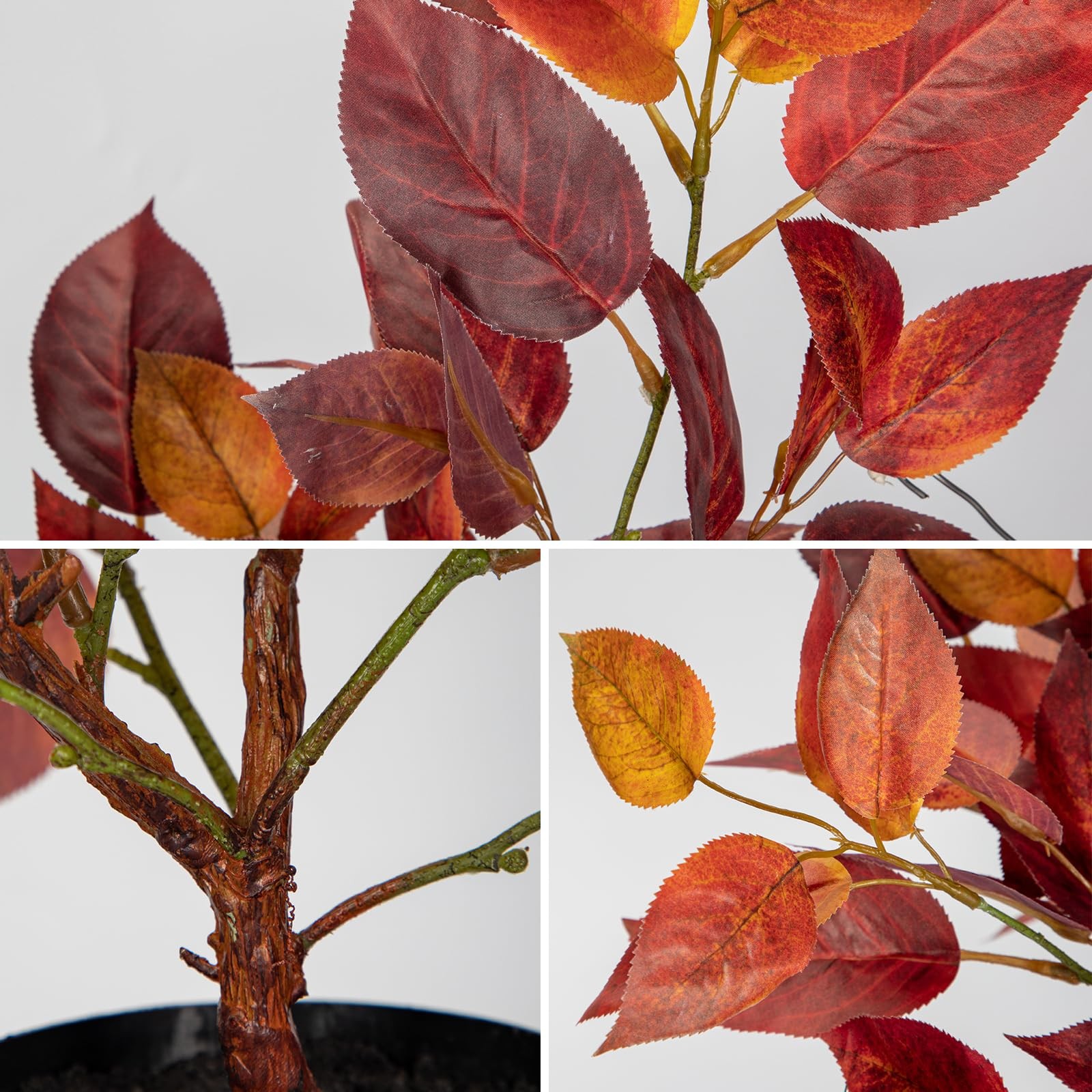 19.7 Inch Fake Fall Autumn Elm Leaf Tree Black Pot Artificial Faux Plant Decor