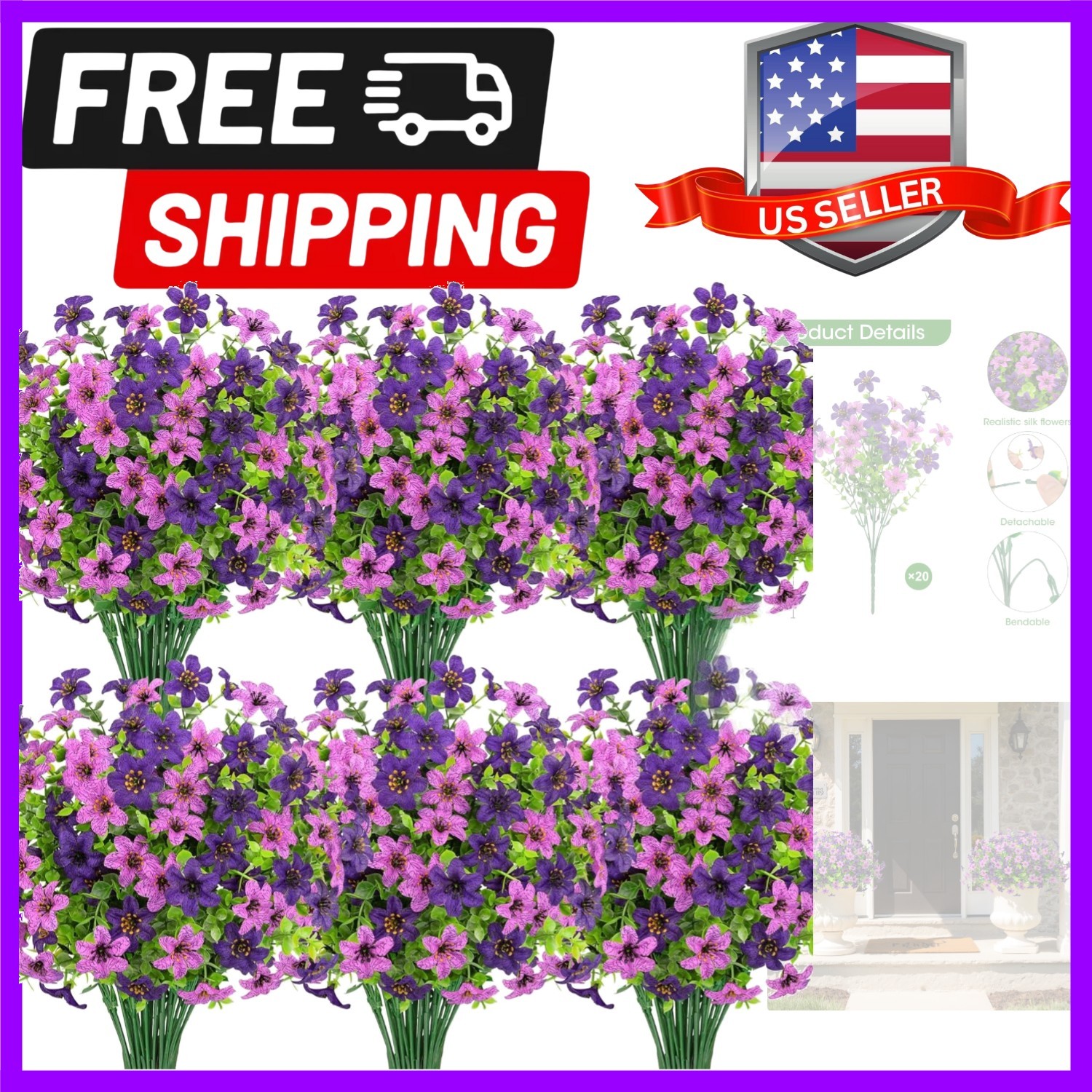 20 Bundles Artificial Flowers for Outdoors, Fake Silk Flowers UV Resistant Fa…