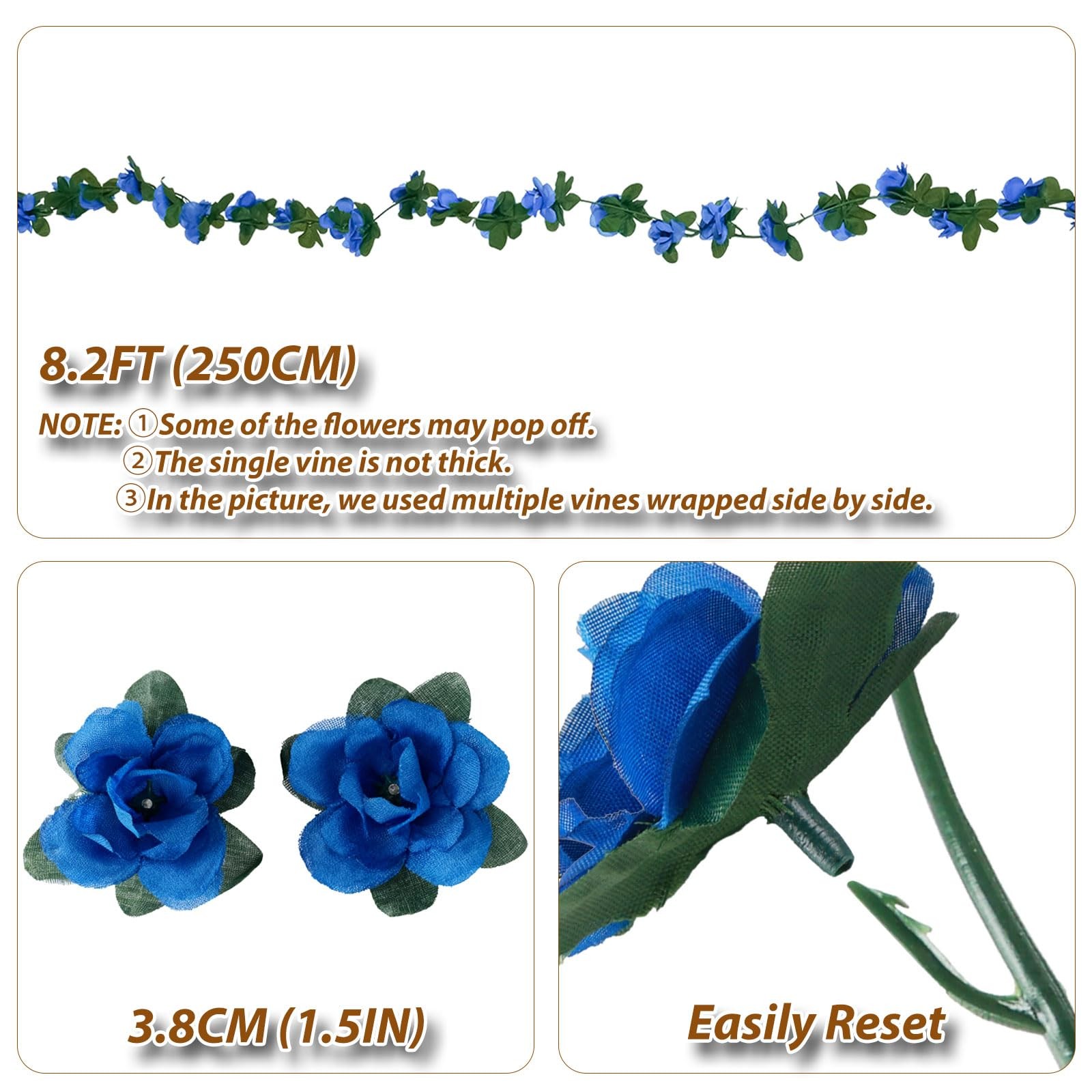 5Pcs 41FT Blue Flower Garland Artificial Rose Arch Vines Fake Spring Floral G…