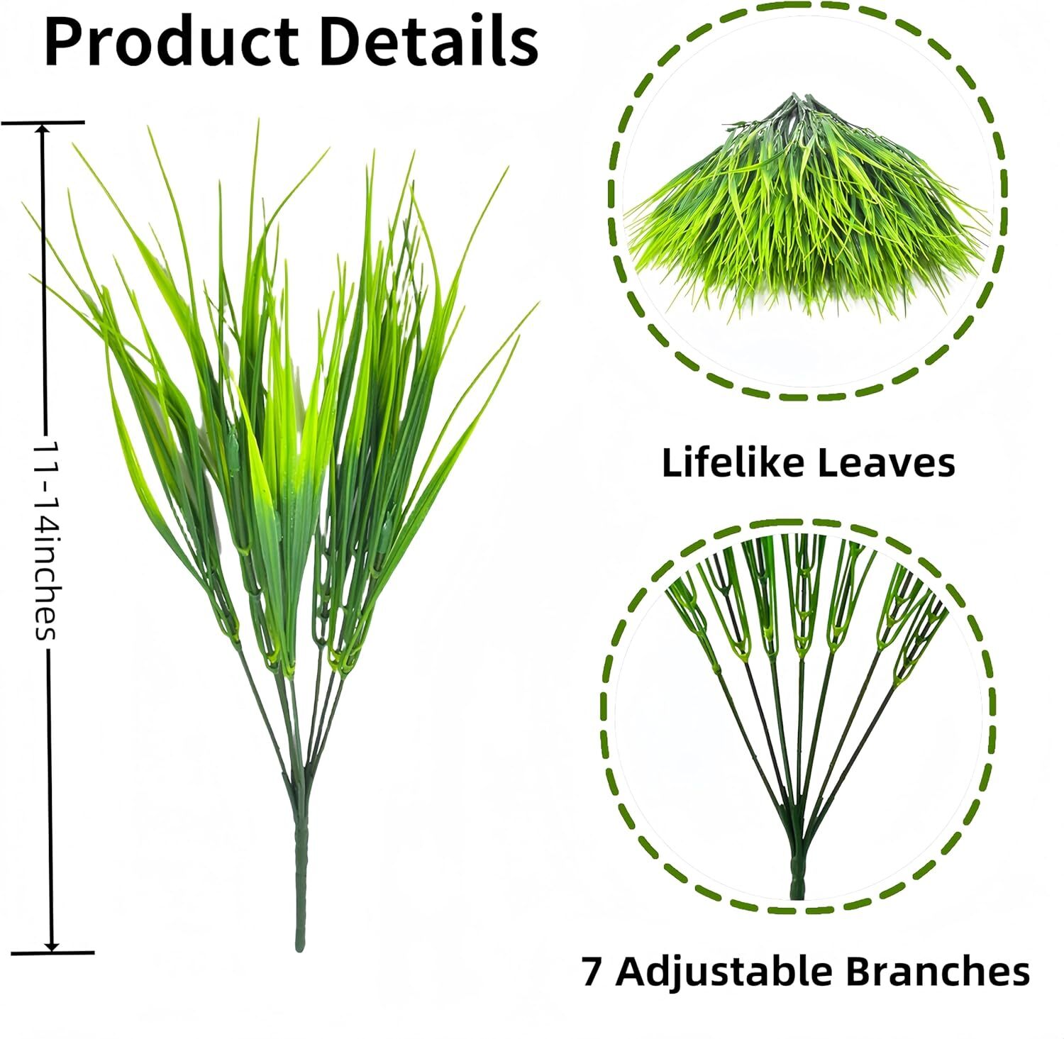 30x UV-Resistant Faux Wheat Grasses & 10x Butterflies, Green