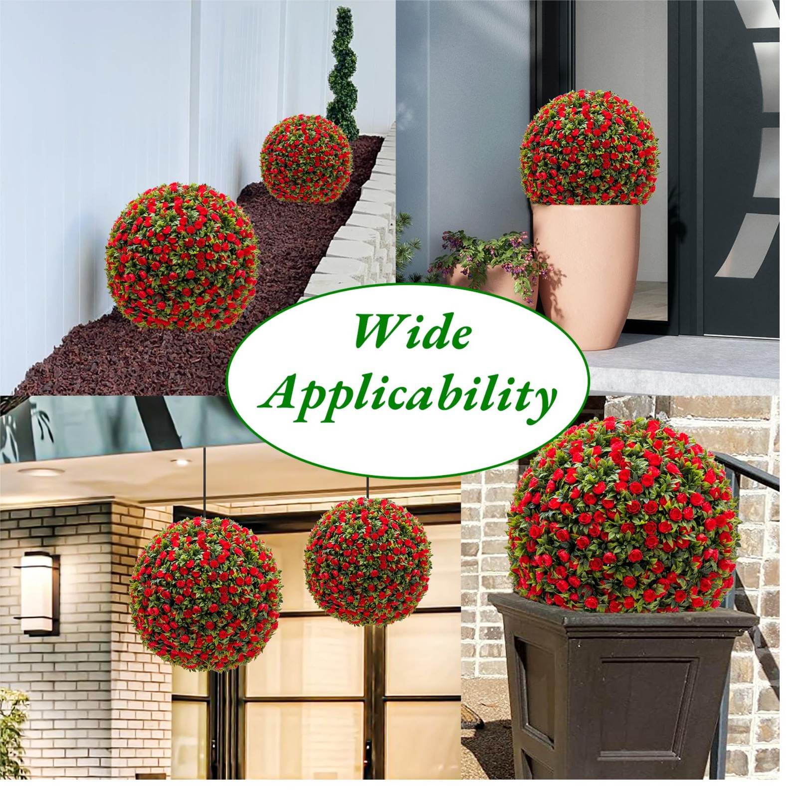 PeacefulHues Red Artificial Topiary Balls 2-Pack, 22 Inch Flower Topiary Ball