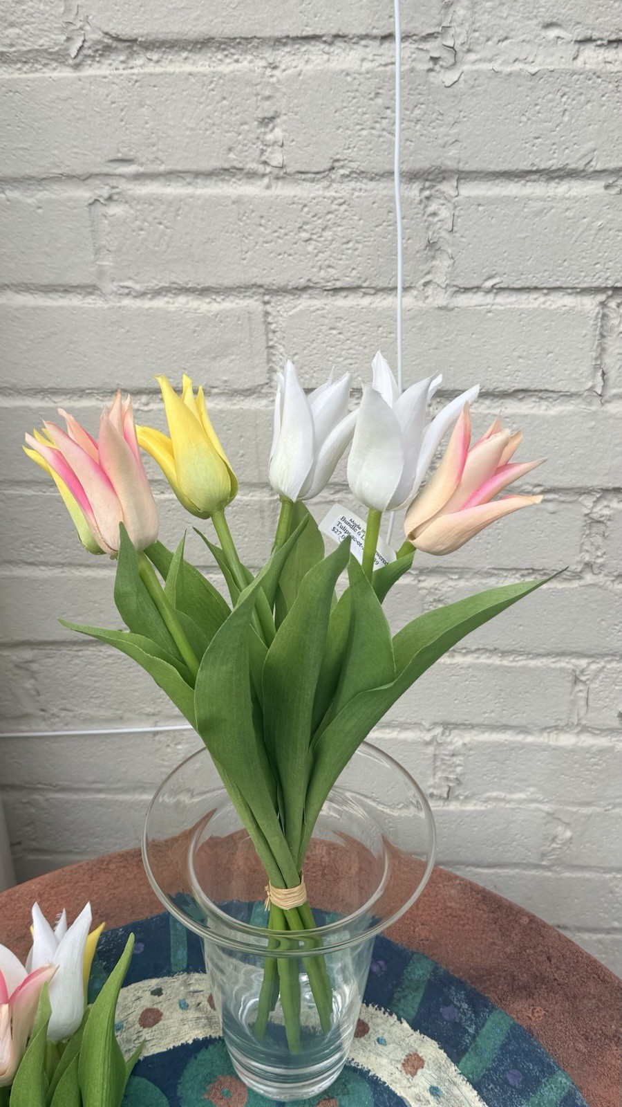 Bundle of 6 Lily Flower Tulips, Peach Yellow and White Artificial Flowers