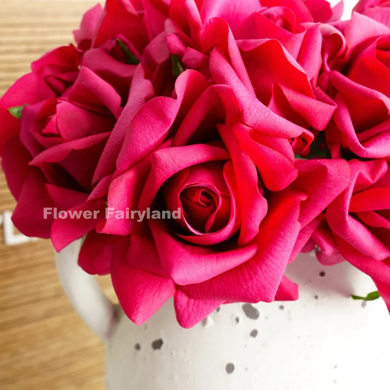 5 Stems Real Touch Moist Latex Rose Bouquet – Magenta | Artificial Flower