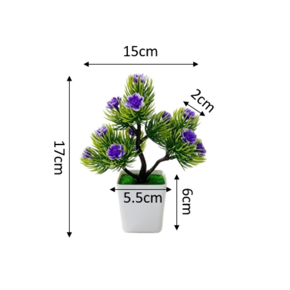 Plastic Pine Bonsai with Purple Blossoms 14 Branches 17cm Indoor Decor