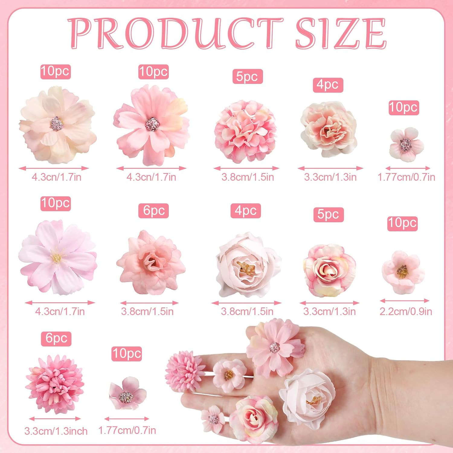 Faux Flower Heads Mini Pink Artificial Flower Heads Fake Peony Daisy Rose Flower