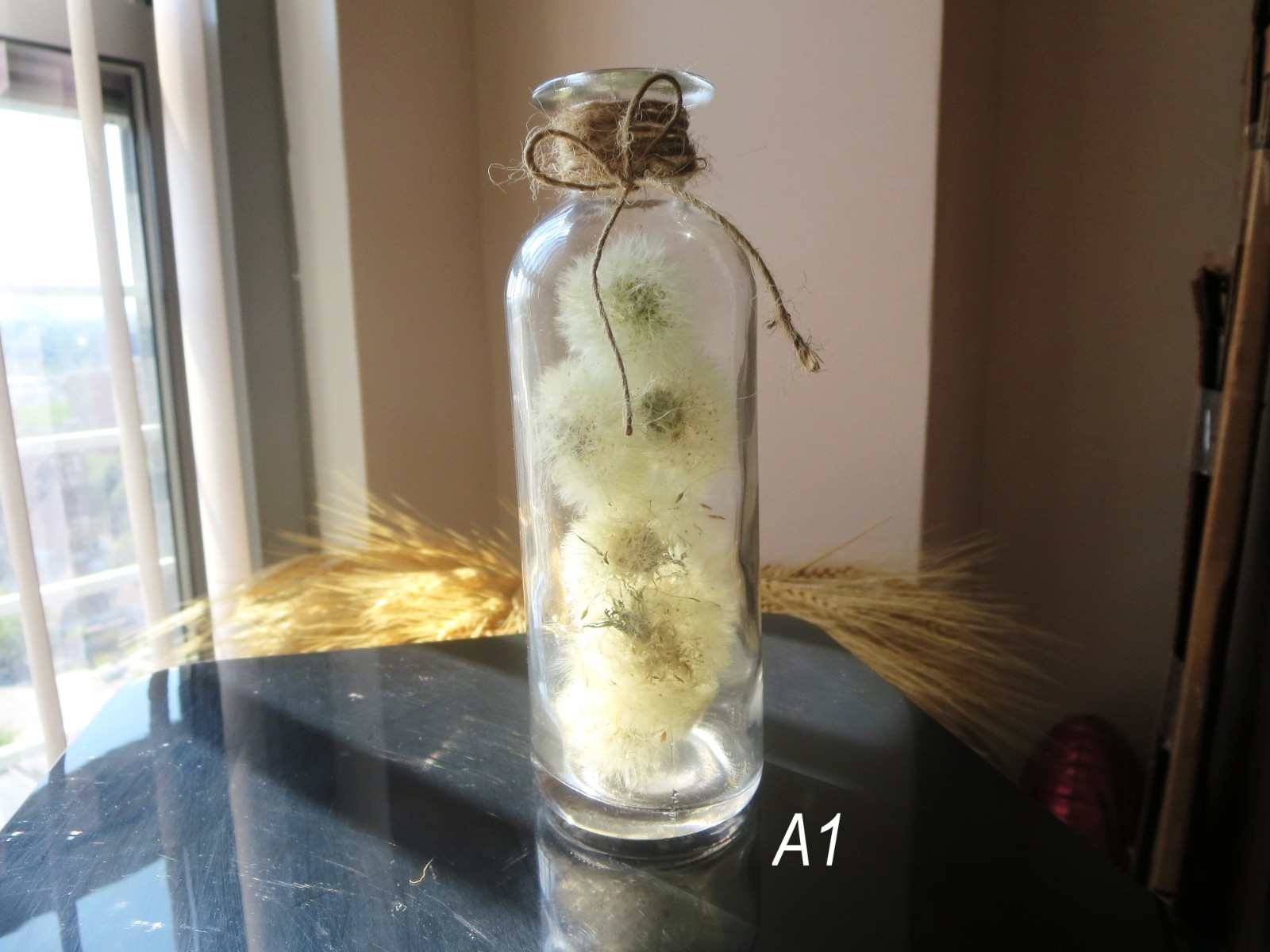 Dandelion In Glass Decoration Plant Flower Home decor Gift for her
