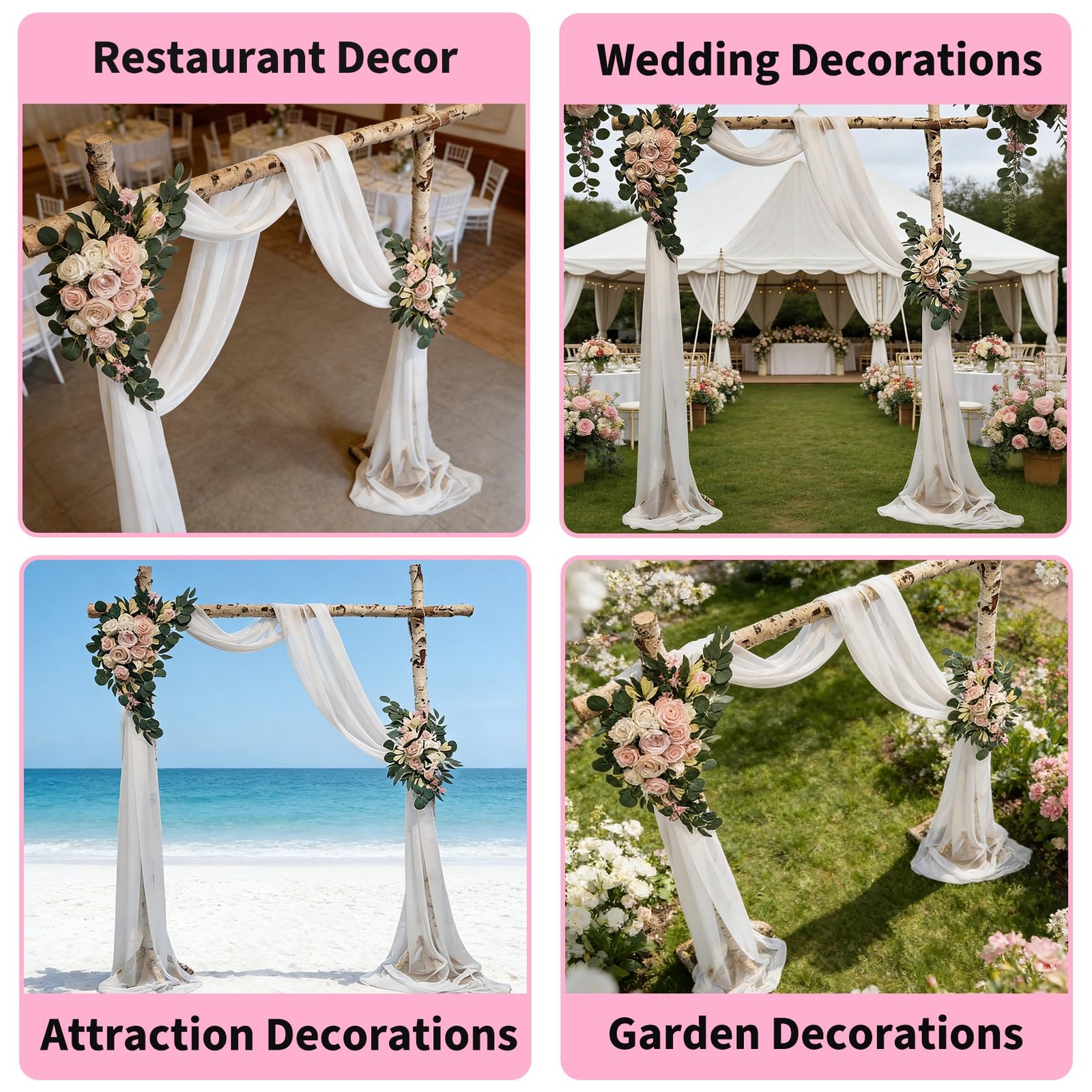 Arch Flowers Drapes Kit Artificial Decor Wedding Ceremony Backdrop White 3 PCS