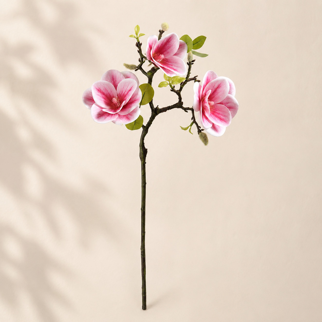 Set of 2 Pink Purple Faux Magnolia Stems 3 Head Artificial Flowers Home Decor