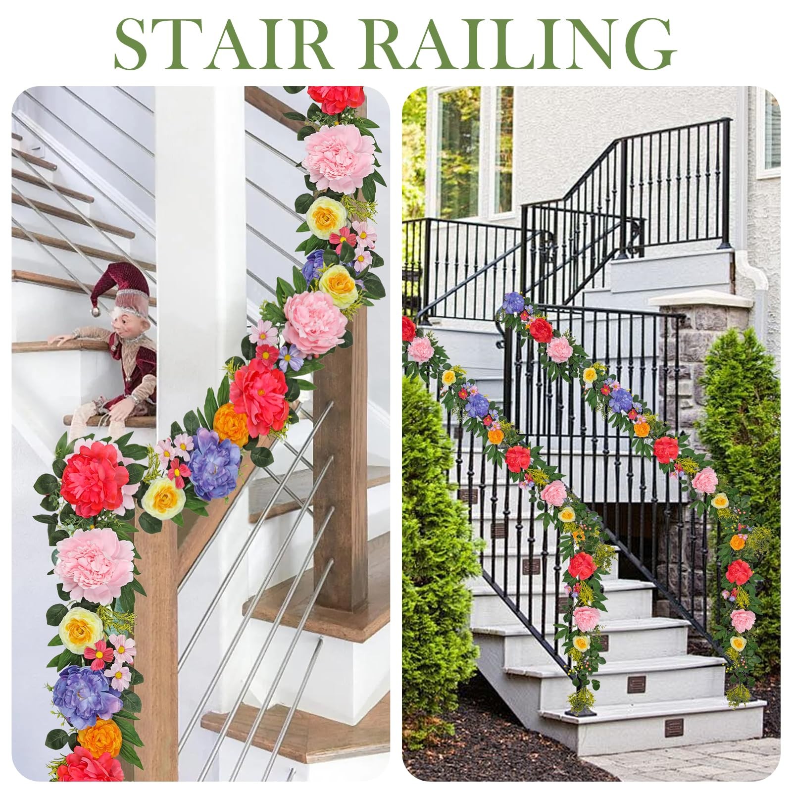 6FT Floral Peonies Garlands, Door Artificial Garland, Mantle Fireplace Garlan…