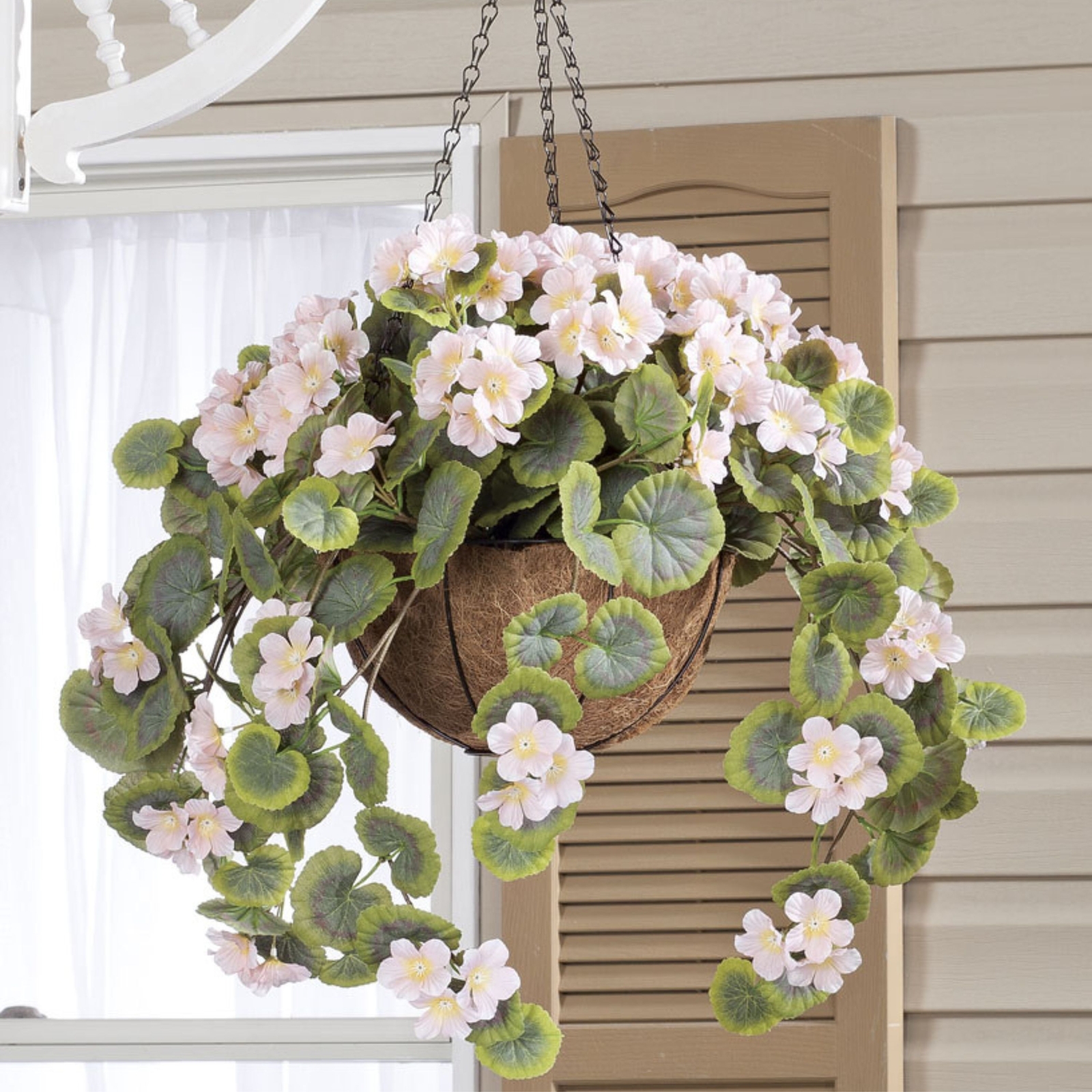 Large Artificial Pink Geranium Hanging Basket Indoor Outdoor Patio Garden Decor
