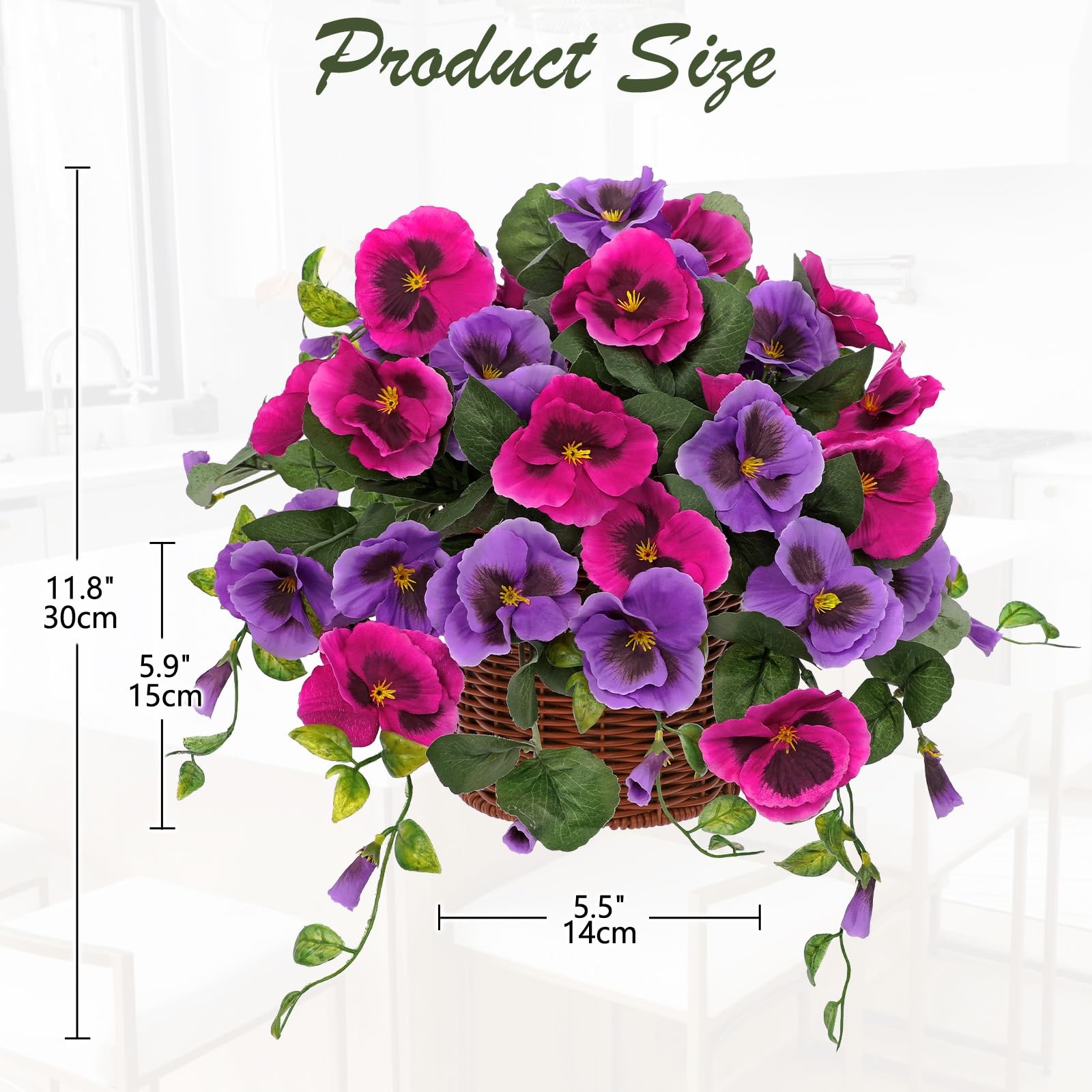 Artificial Pansy Flowers, Potted Faux Cascading Flowers in Basket, Farmhouse …
