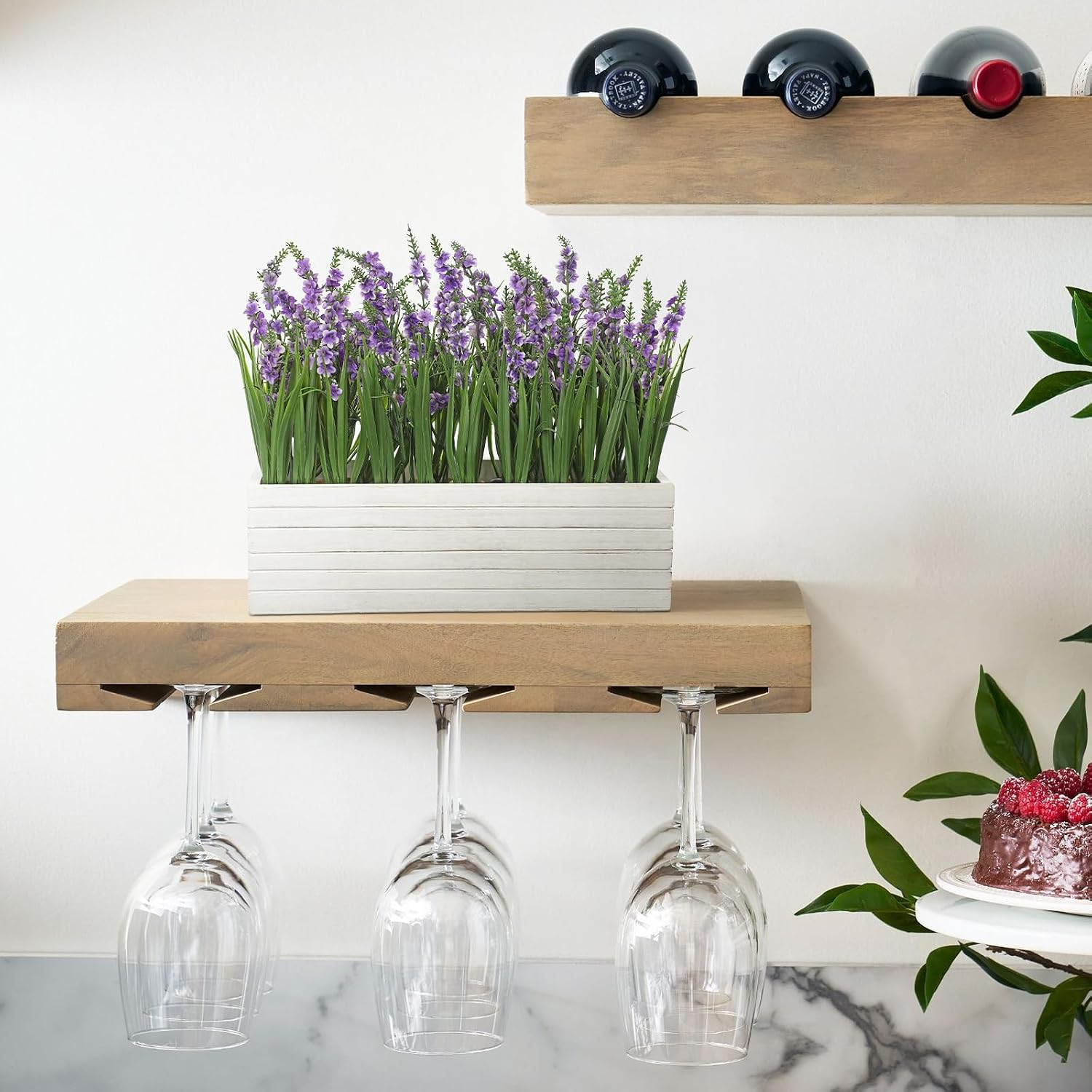 14″ Lavender Flower Arrangement in Rustic Wood Planter for Home Decor