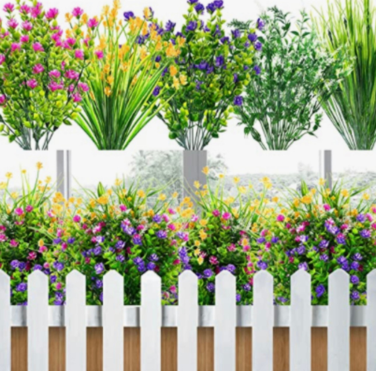 10 Bundles Artificial Fake Flowers, Faux Indoor Outdoor Plastic Plants