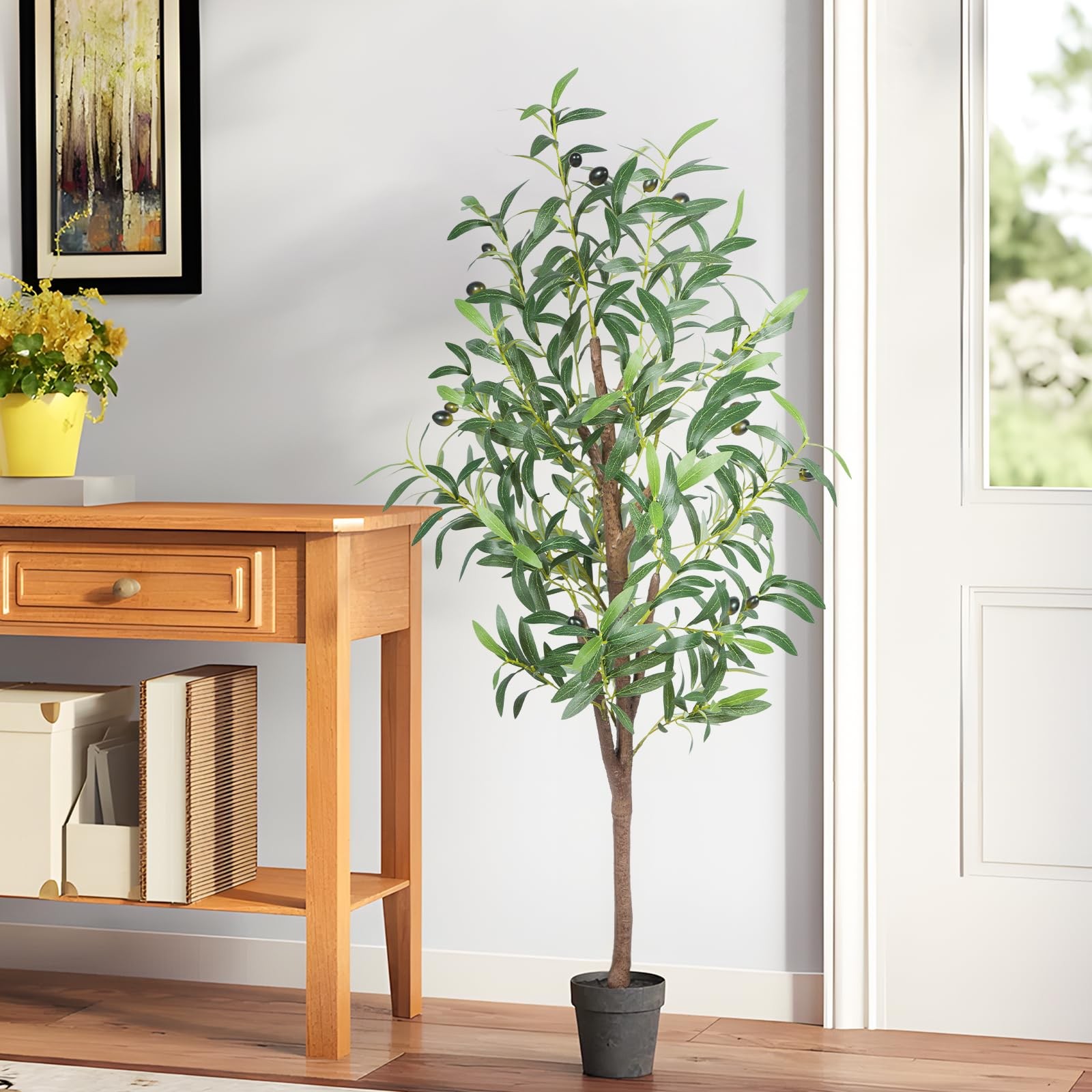 Artificial Olive Tree, 4FT Tall Faux Olive Trees 48in Outdoor Fake Potted Sil…