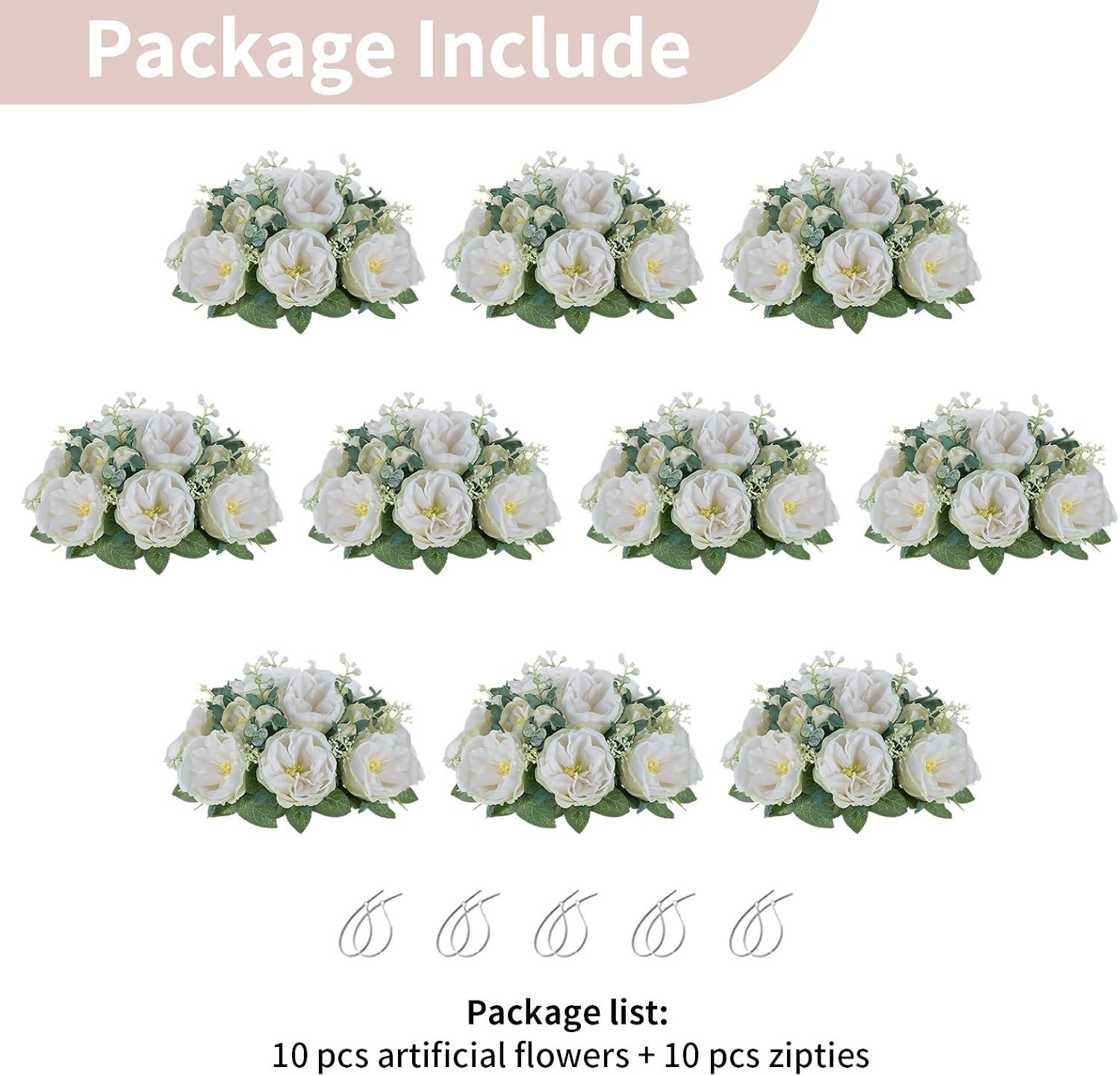 Artificial Flowers Ball Centerpieces: 10 Pcs 9.8 Inch Diameter Fake Kissing Rose