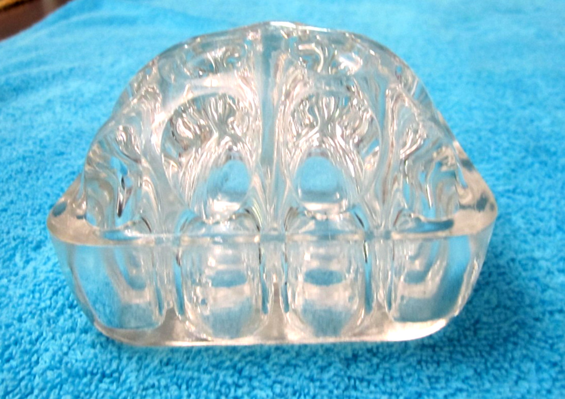 LARGE VINTAGE 3 1/2″ SQARE 16-HOLE CLEAR GLASS FLOWER FROG with DOMED CENTER