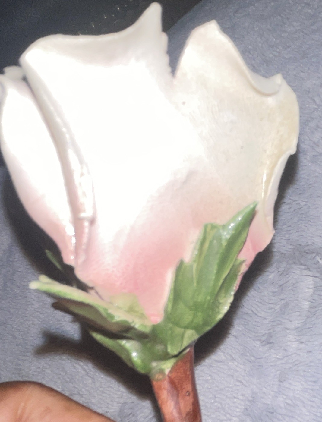 Ceramic Artificial Rose Floral Pick, Twig & Stem – Pink White Green Brown