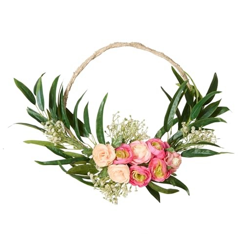 16 inch Artificial Eucalyptus and Buttercups Spring Wreath, Realistic Floral