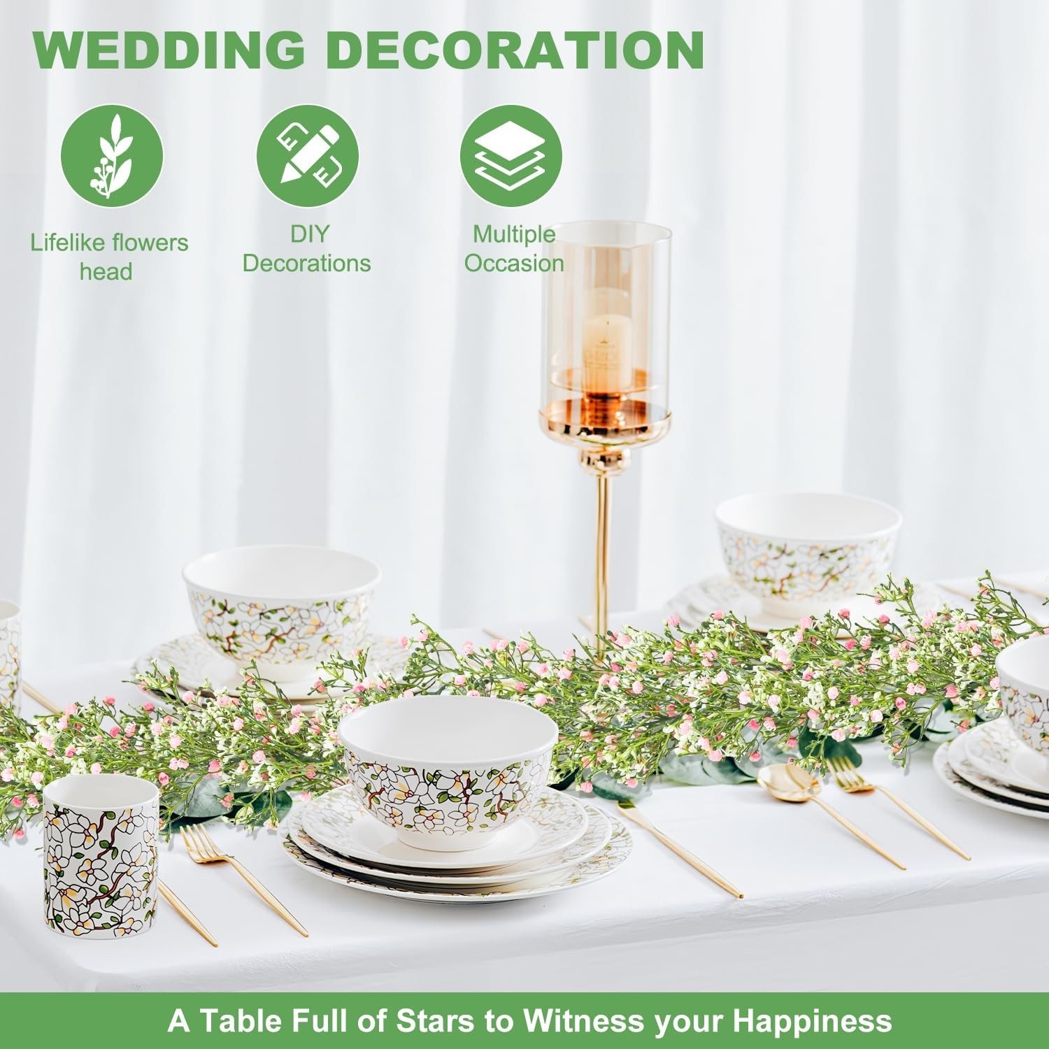 Impulja Baby’s Breath Garland 6FT, Artificial Gypsophila Flowers Wedding Decor