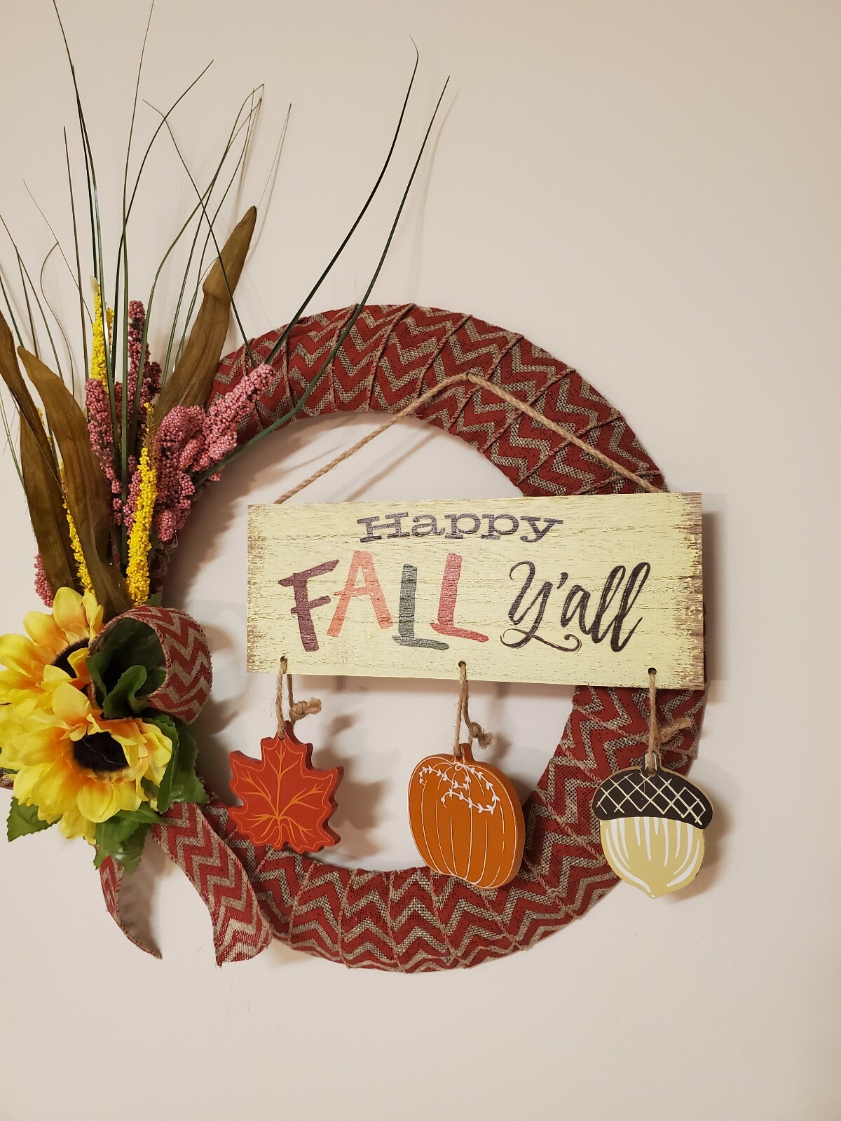 HAPPY FALL Y’ALL wreath Sunfrowers heather burlap WREATH autumn Decor Front Door