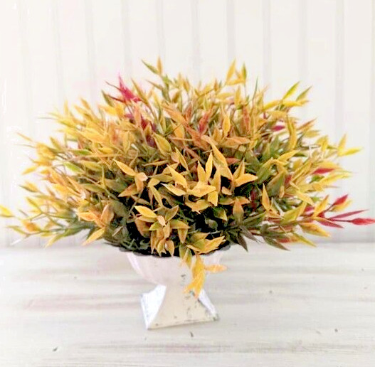 FALL Velvet Ash 1/2 Sphere Gold Greenery Faux Artificial Flower Plant~Red Green
