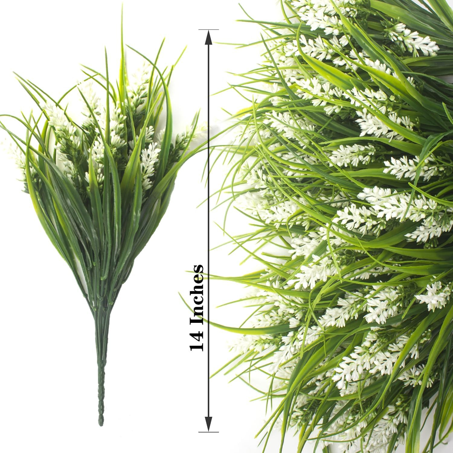 20 Bundles of White Artificial Outdoor Monkey Grass with Flowers