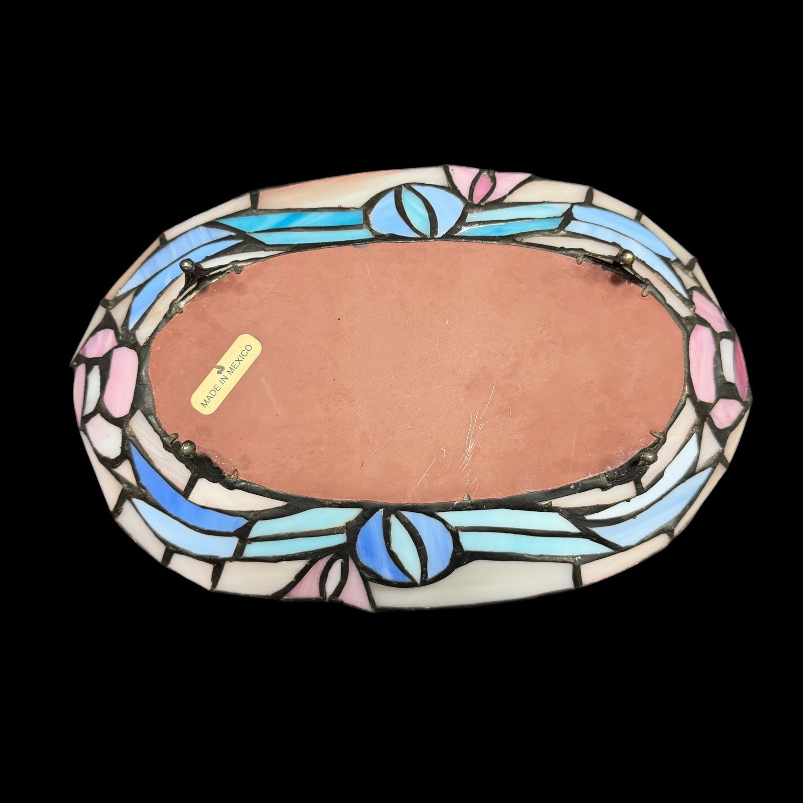 Pastel Stained Glass Style Vanity Mirror Tray Jewelry Dish Art Deco Decor