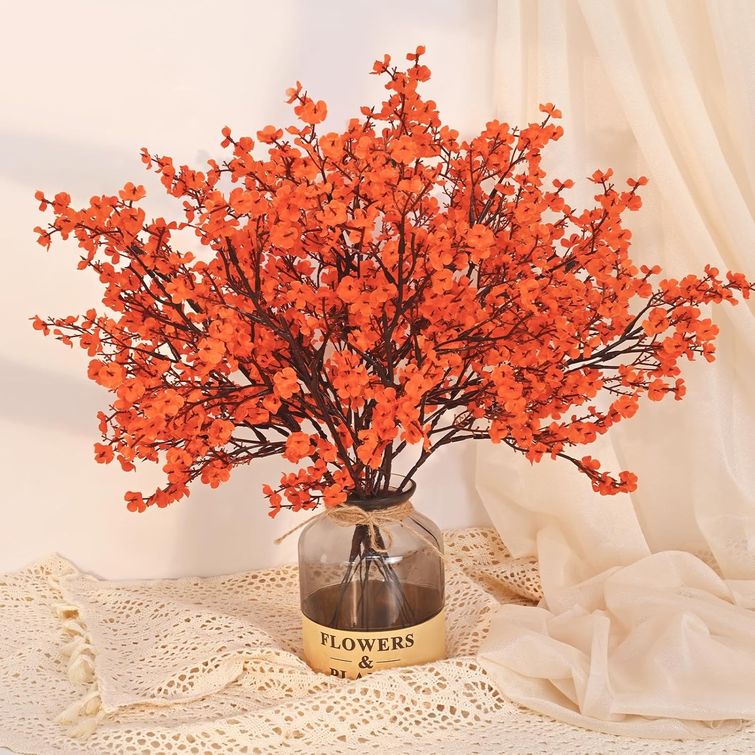Fake Fall Flowers Thanksgiving Table Decor, 5Pcs Fall Orange Faux Artificial