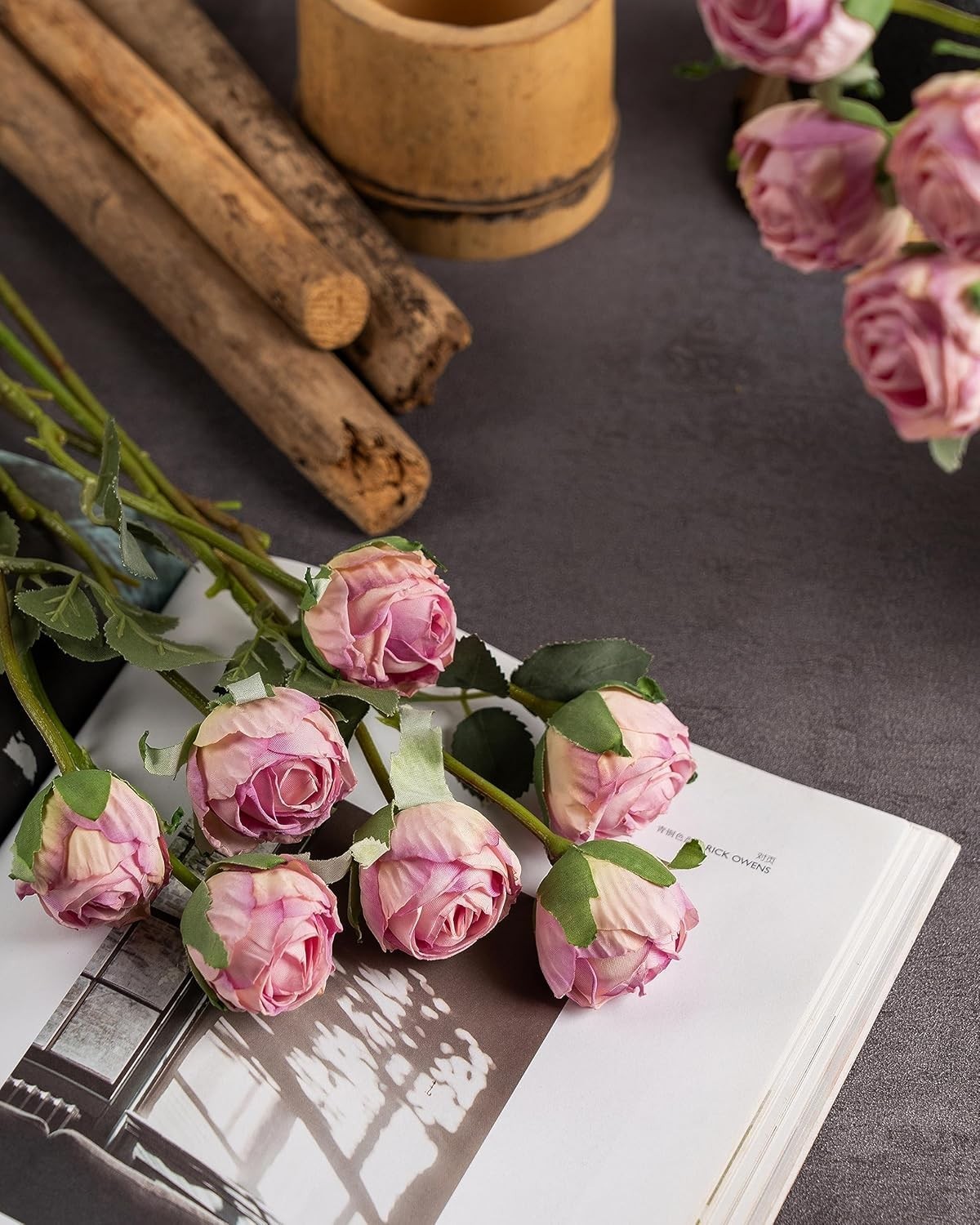 24pcs Artificial Vintage Roses Silk Mini Rose with Stem Fake Rose Bouquets fo…