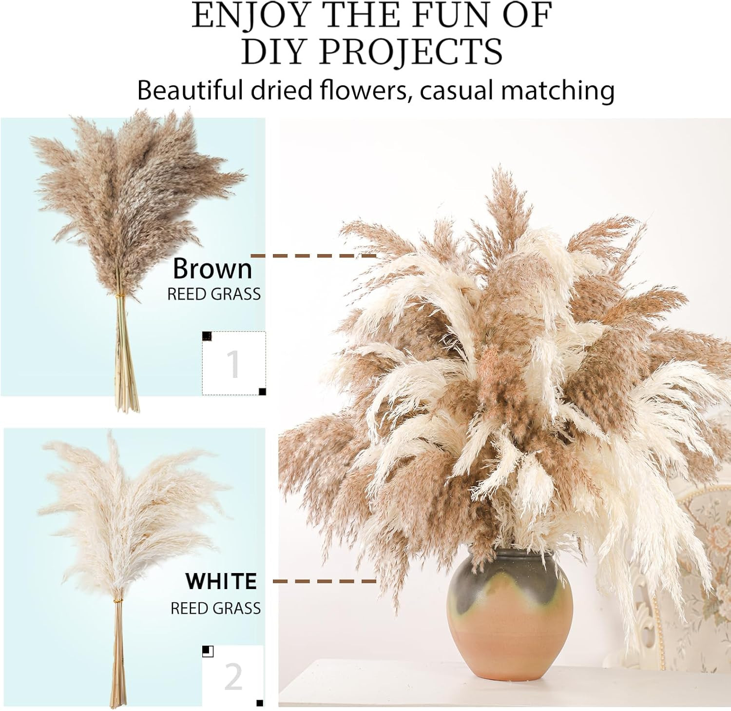 20 Stems 28″ Large Brown Pampas Grass – Natural Fluffy Pompas Grass Bulk for Flo
