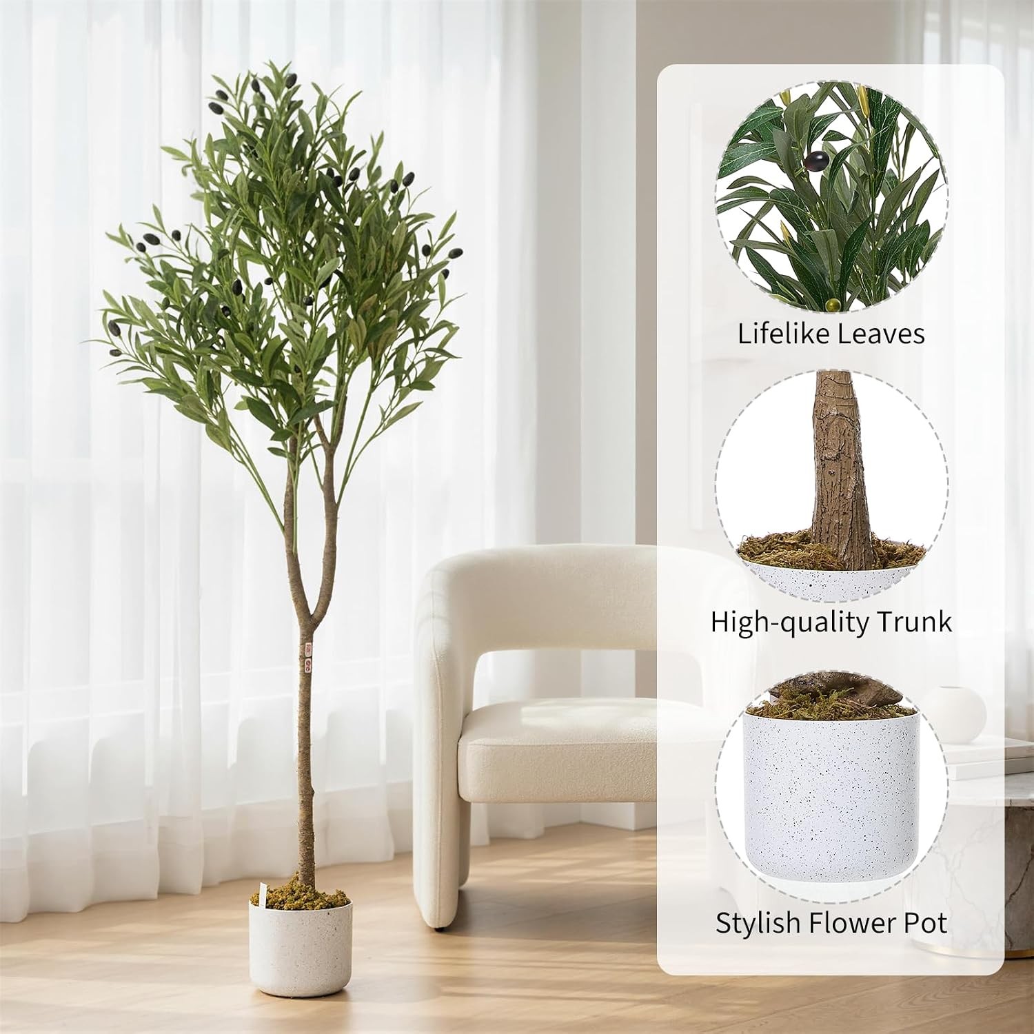 4.2FT Faux Olive Tree with 44 Fruits and Planter for Home Office Indoor Decor