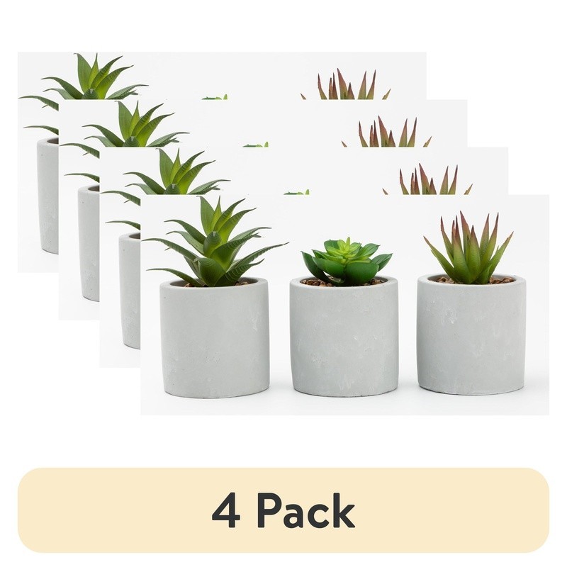 3 Piece Faux Succulent Set Artificial Plants Gray Ceramic Planters Indoor Decor