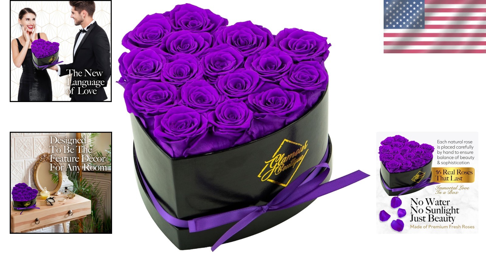 Heart-Shaped Floral Keepsake with 16 Everlasting Purple Roses – Ideal Gift